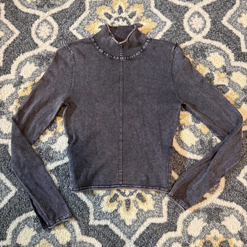 ZARA Mock Neck Acid Wash Gray Long Sleeve Fitted Sweater | Size S